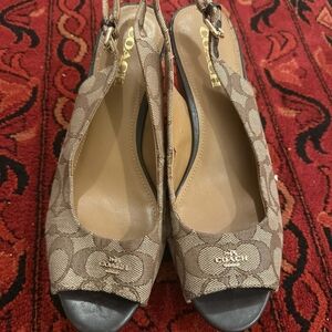 Coach Tan Peep-Toe Wedge Heels